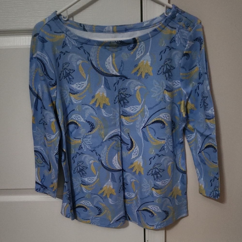 Charter Club Blue and White 3/4 Sleeve Blouse